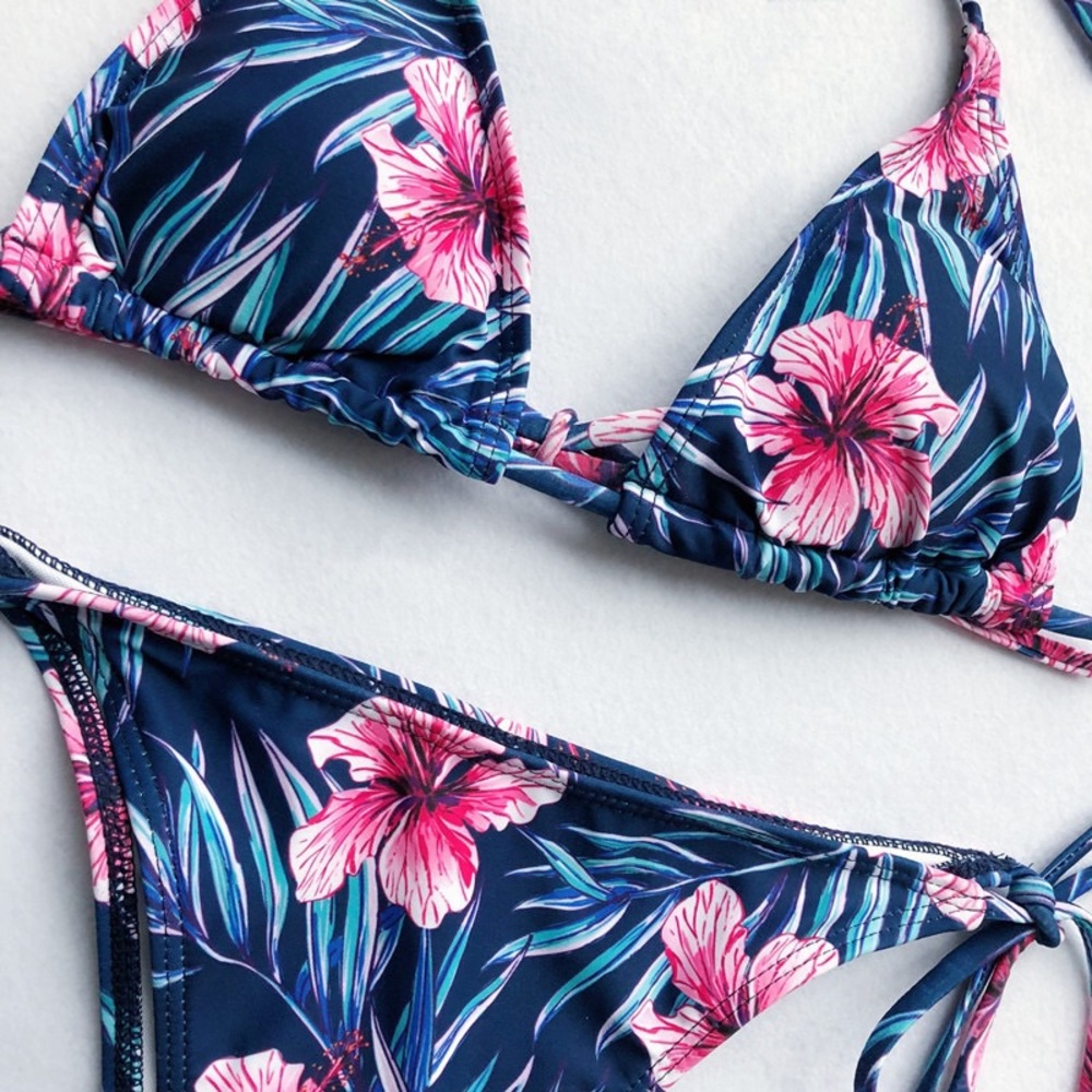 ♦️⛱ Floral Strap Ties Bikini Set Dark - Picture 4 of 4